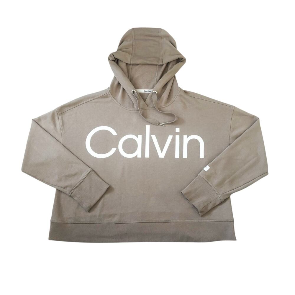 Calvin Klein Taupe Lightweight Logo Hoodie Womens Size L/XL